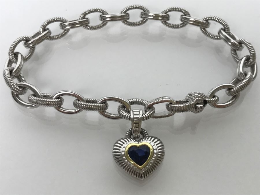 JUST ADDED - Sterling Silver And 18K Gold Treated Sapphire Bracelet 21.5g FMV $200 [Photo 7]