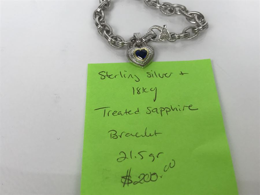 JUST ADDED - Sterling Silver And 18K Gold Treated Sapphire Bracelet 21.5g FMV $200 [Photo 12]