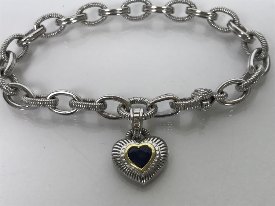 JUST ADDED - Sterling Silver And 18K Gold Treated Sapphire Bracelet 21.5g FMV $200 [Photo 4]