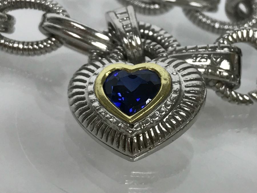 JUST ADDED - Sterling Silver And 18K Gold Treated Sapphire Bracelet 21.5g FMV $200 [Photo 11]