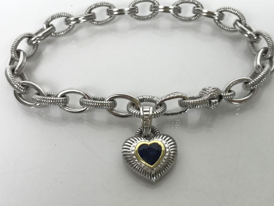 JUST ADDED - Sterling Silver And 18K Gold Treated Sapphire Bracelet 21.5g FMV $200