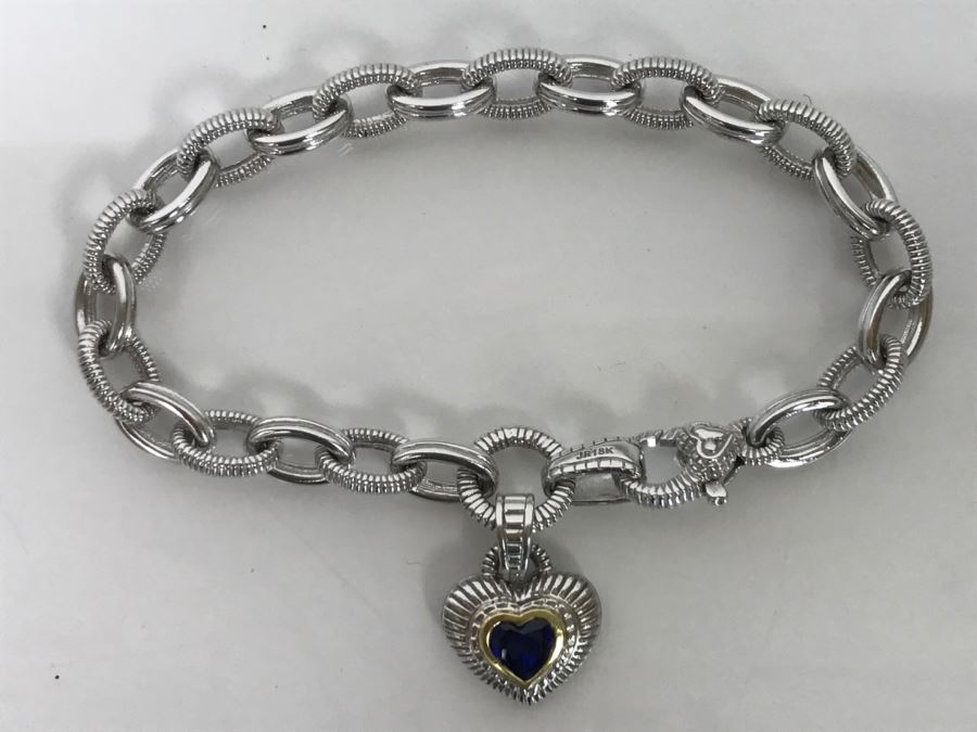 JUST ADDED - Sterling Silver And 18K Gold Treated Sapphire Bracelet 21.5g FMV $200 [Photo 2]