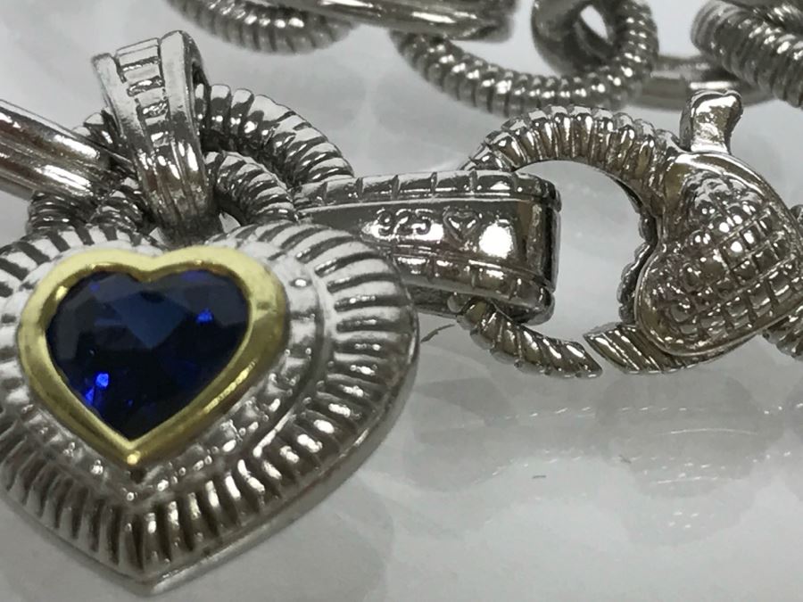 JUST ADDED - Sterling Silver And 18K Gold Treated Sapphire Bracelet 21.5g FMV $200 [Photo 10]