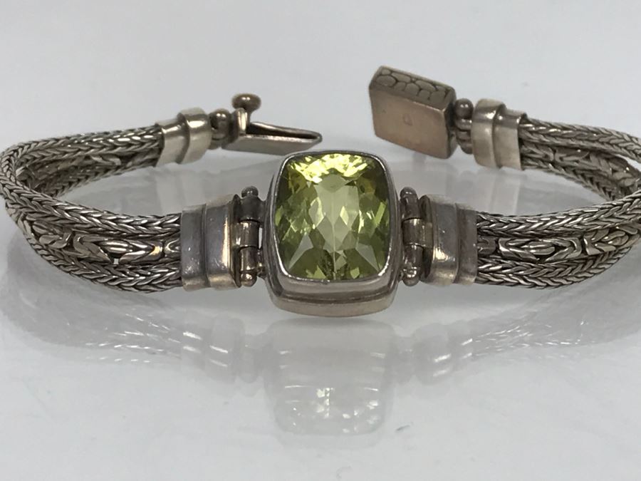 JUST ADDED - Sterling Silver Green Quartz Amethyst Bracelet 26.2g 13X11MM FMV $100 [Photo 5]