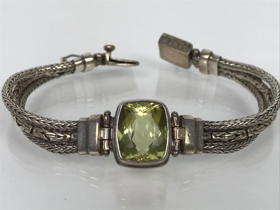 JUST ADDED - Sterling Silver Green Quartz Amethyst Bracelet 26.2g 13X11MM FMV $100 [Photo 1]