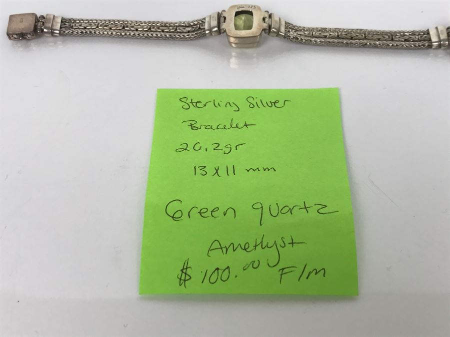 JUST ADDED - Sterling Silver Green Quartz Amethyst Bracelet 26.2g 13X11MM FMV $100 [Photo 11]