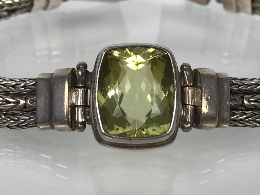 JUST ADDED - Sterling Silver Green Quartz Amethyst Bracelet 26.2g 13X11MM FMV $100 [Photo 3]