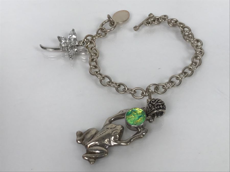JUST ADDED - Sterling Silver Charm Bracelet (Dragonfly Not Silver) 33.9g FMV $50 [Photo 2]