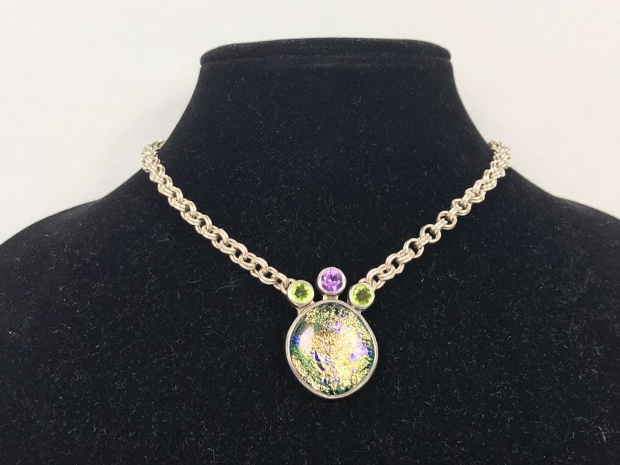 JUST ADDED - Chunky Sterling Silver Chain With Amethyst, Peridot And ...