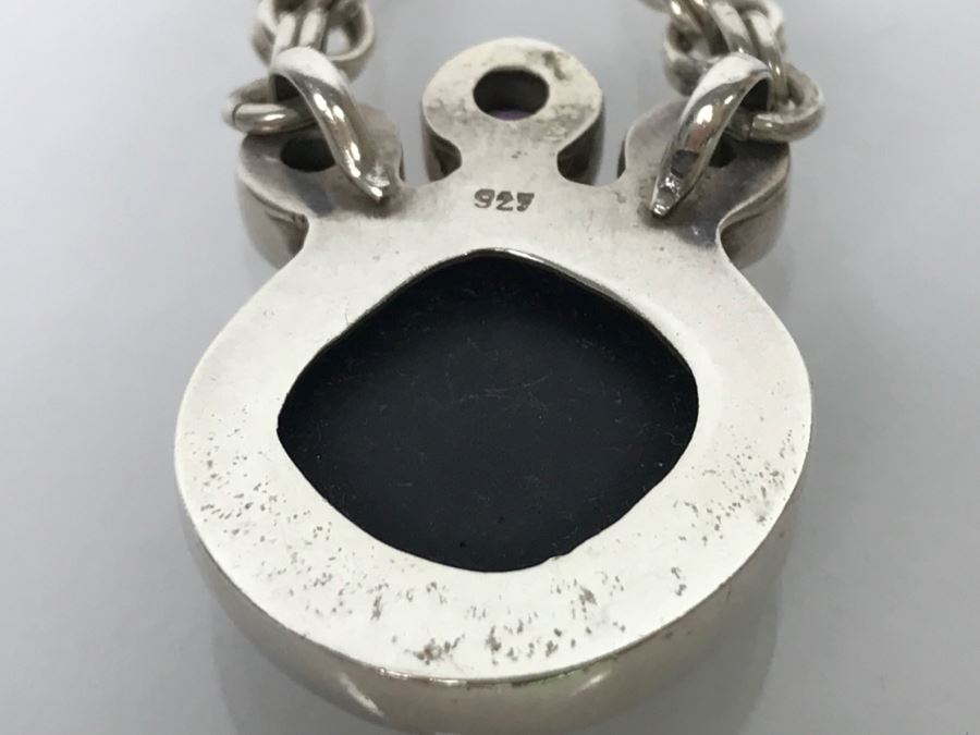 JUST ADDED - Chunky Sterling Silver Chain With Amethyst, Peridot And Assembled Stone Pendant 55.5g FMV $150 [Photo 9]