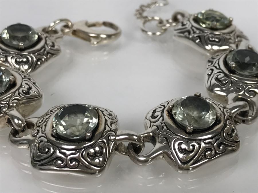 JUST ADDED - Sterling Silver Green Quartz Amethyst Bracelet 31.6g FMV $150 [Photo 5]