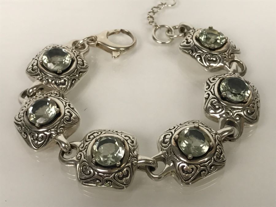 JUST ADDED - Sterling Silver Green Quartz Amethyst Bracelet 31.6g FMV $150 [Photo 3]