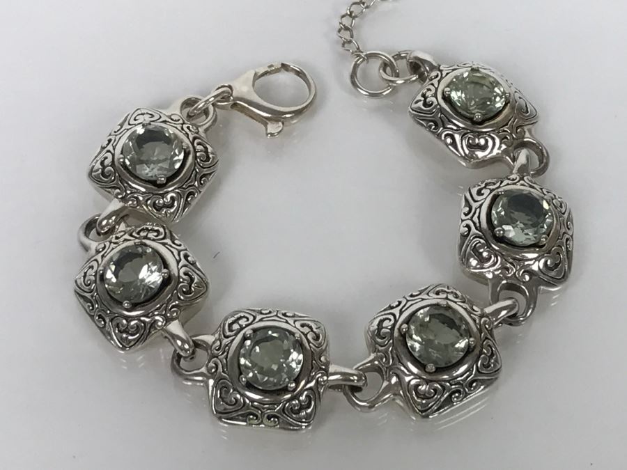 JUST ADDED - Sterling Silver Green Quartz Amethyst Bracelet 31.6g FMV $150 [Photo 7]
