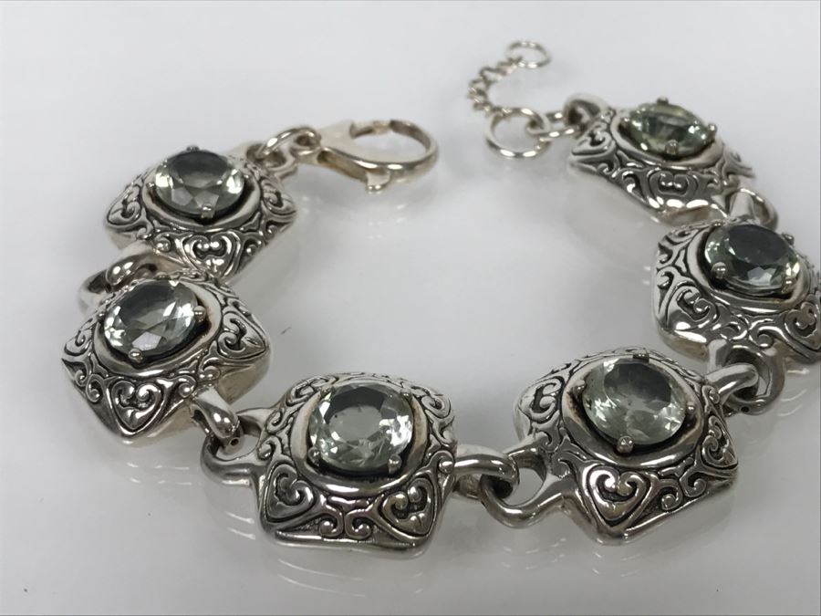 JUST ADDED - Sterling Silver Green Quartz Amethyst Bracelet 31.6g FMV $150 [Photo 2]