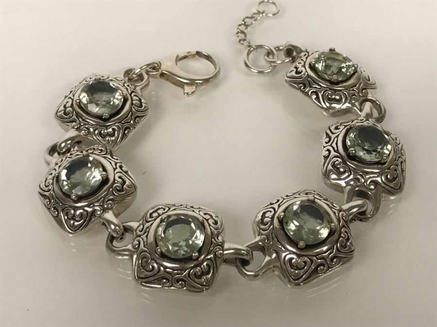 JUST ADDED - Sterling Silver Green Quartz Amethyst Bracelet 31.6g FMV $150 [Photo 4]