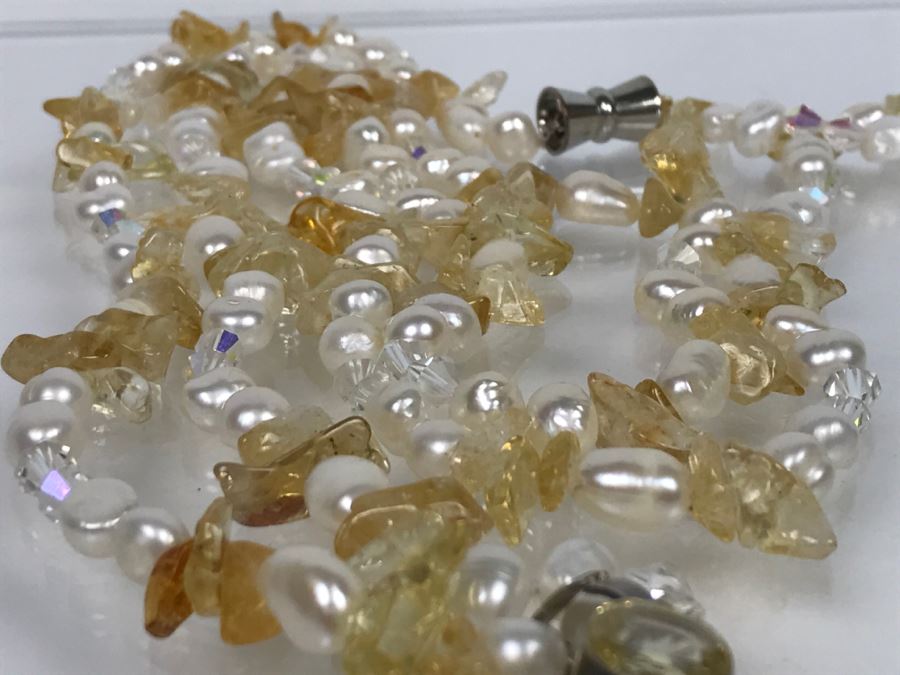 JUST ADDED - Carved Stone Elephant Sterling Silver Pendant With Citrine Quartz Freshwater Pearl And Swarovski Crystal Necklace FMV $150 [Photo 11]