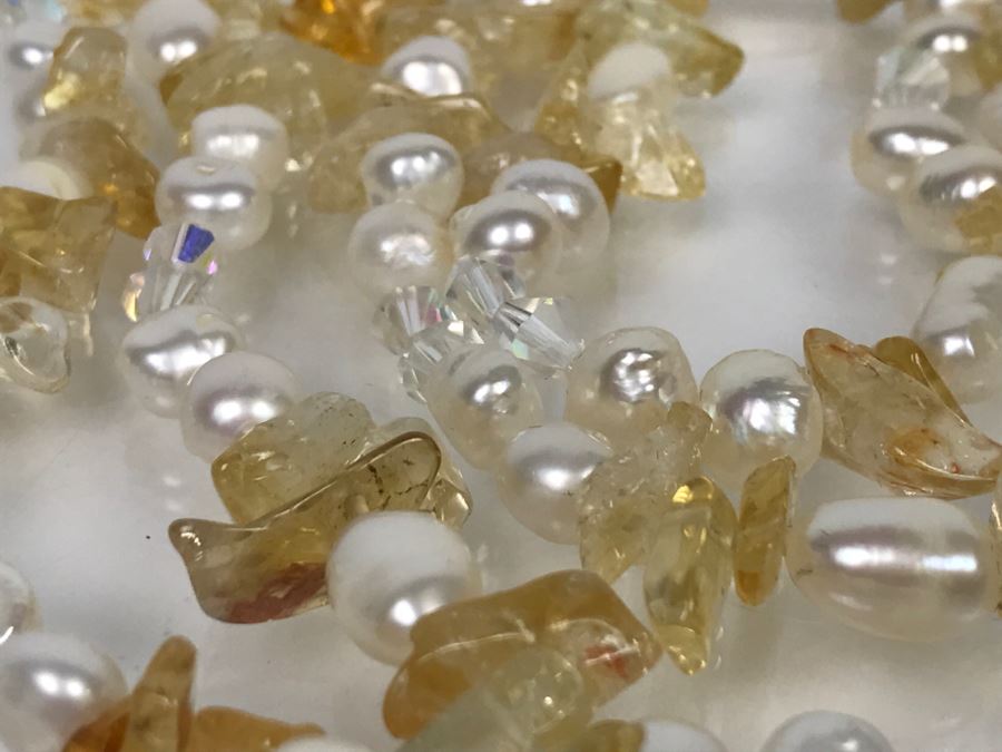 JUST ADDED - Carved Stone Elephant Sterling Silver Pendant With Citrine Quartz Freshwater Pearl And Swarovski Crystal Necklace FMV $150 [Photo 10]