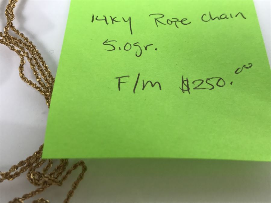 JUST ADDED - 14K Yellow Gold Rope Chain 5g FMV $250 [Photo 8]