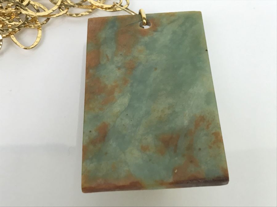 JUST ADDED - Signed Asian Painted Figure On Unidentified Stone With Gold Plated Chain [Photo 10]