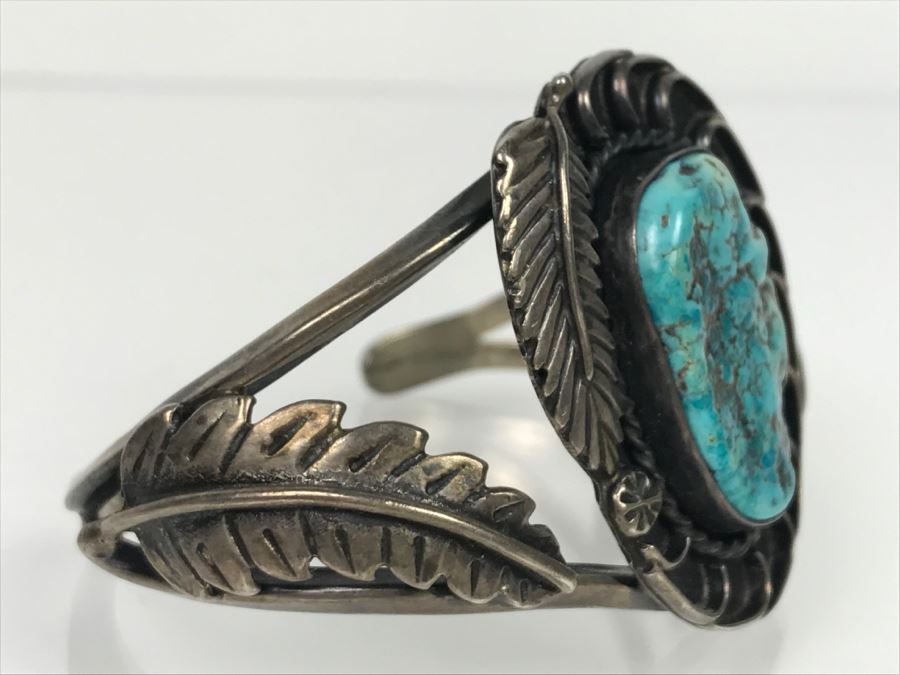 JUST ADDED - Sterling Silver Johny Pitchlynn Choctaw Turquoise Cuff Bracelet 33.5g FMV $100 [Photo 4]
