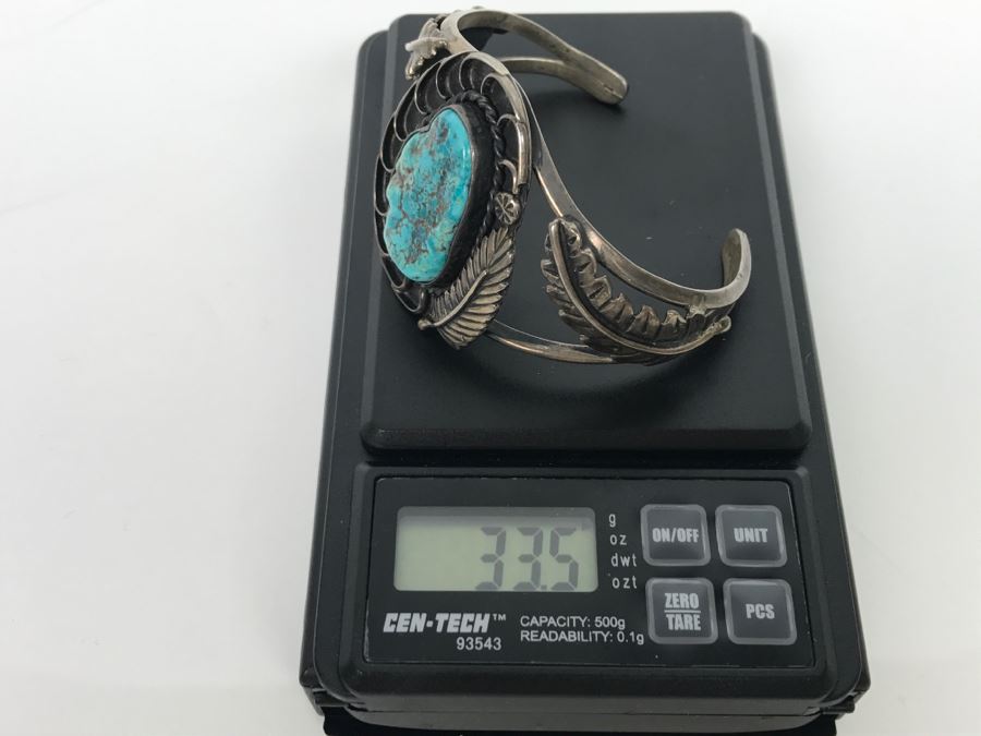 JUST ADDED - Sterling Silver Johny Pitchlynn Choctaw Turquoise Cuff Bracelet 33.5g FMV $100 [Photo 10]