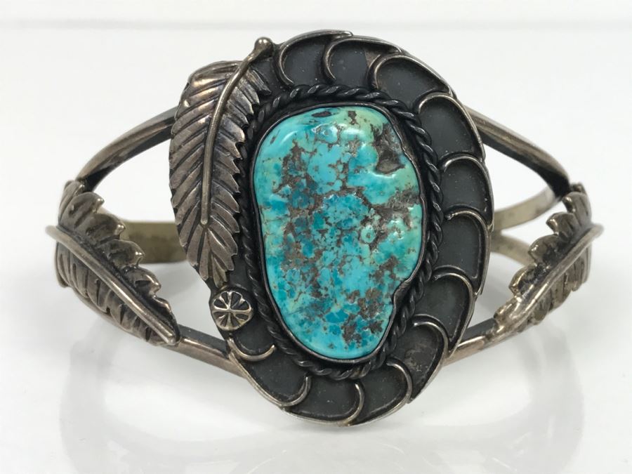 JUST ADDED - Sterling Silver Johny Pitchlynn Choctaw Turquoise Cuff Bracelet 33.5g FMV $100 [Photo 2]