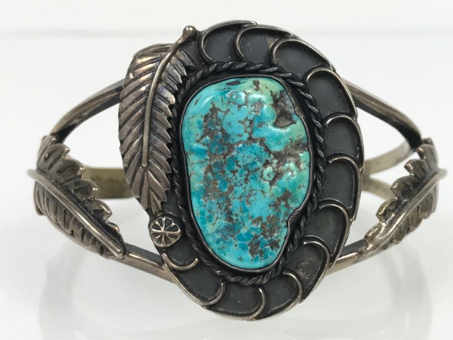 JUST ADDED - Sterling Silver Johny Pitchlynn Choctaw Turquoise Cuff Bracelet 33.5g FMV $100 [Photo 1]