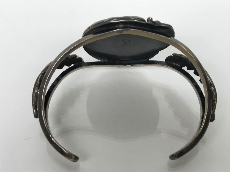 JUST ADDED - Sterling Silver Johny Pitchlynn Choctaw Turquoise Cuff Bracelet 33.5g FMV $100 [Photo 8]