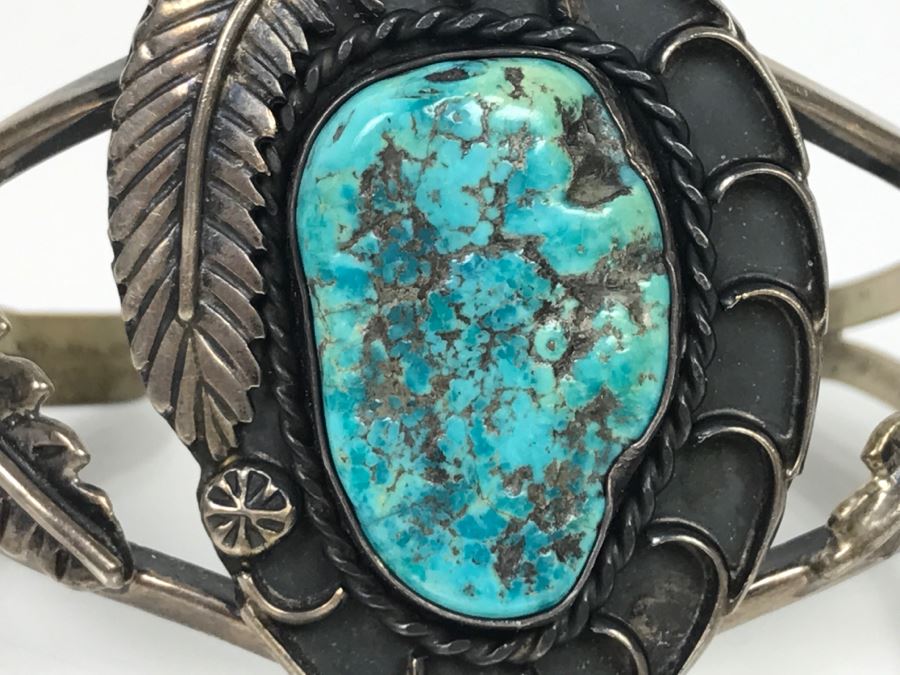 JUST ADDED - Sterling Silver Johny Pitchlynn Choctaw Turquoise Cuff Bracelet 33.5g FMV $100 [Photo 3]
