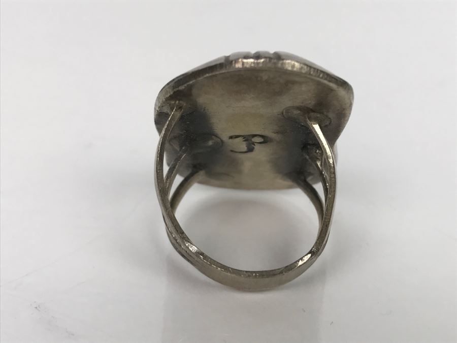 JUST ADDED - Sterling Silver Ring With Turquoise And Coral Signed Jane Yikaazba Popovitch Navajo FMV $100 [Photo 10]