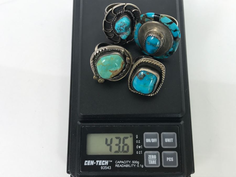 JUST ADDED - (4) Sterling Silver Turquoise Rings 43.6g TW [Photo 13]