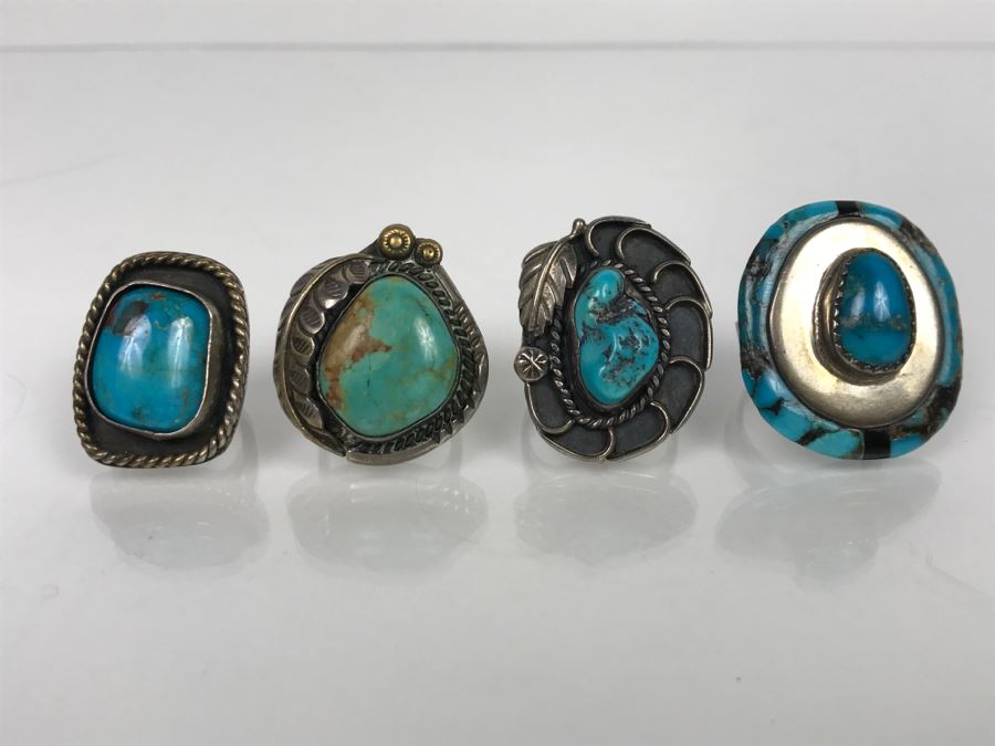 JUST ADDED - (4) Sterling Silver Turquoise Rings 43.6g TW [Photo 2]