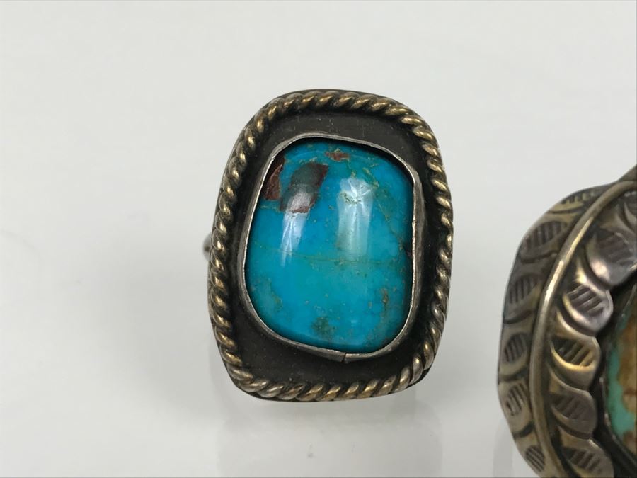 JUST ADDED - (4) Sterling Silver Turquoise Rings 43.6g TW [Photo 7]