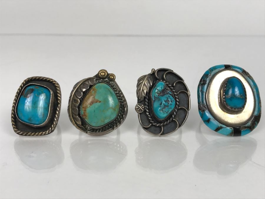 JUST ADDED - (4) Sterling Silver Turquoise Rings 43.6g TW [Photo 3]