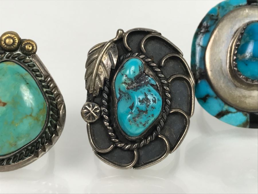 JUST ADDED - (4) Sterling Silver Turquoise Rings 43.6g TW [Photo 5]
