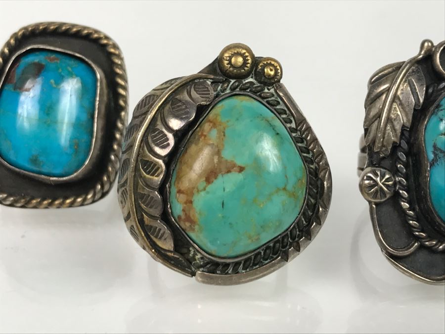 JUST ADDED - (4) Sterling Silver Turquoise Rings 43.6g TW [Photo 4]