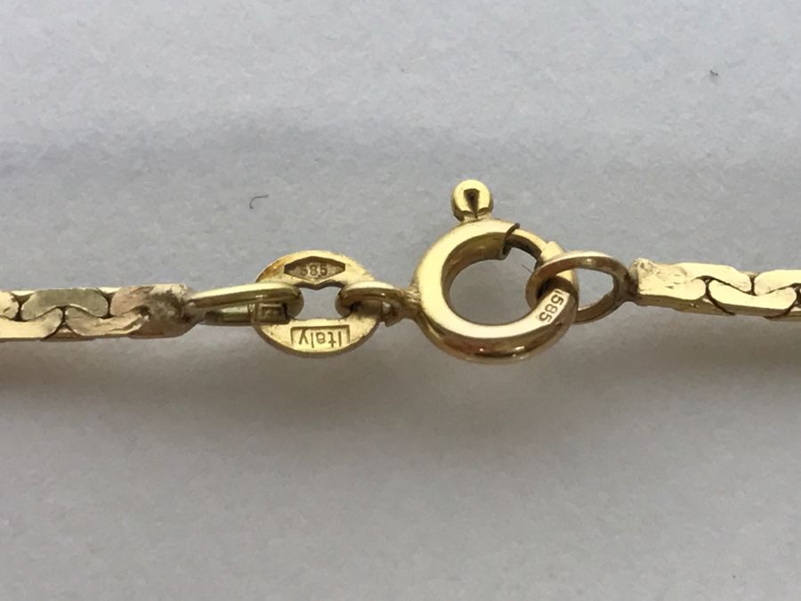 Long 14k Yellow Gold Herringbone Necklace 10g [Photo 4]