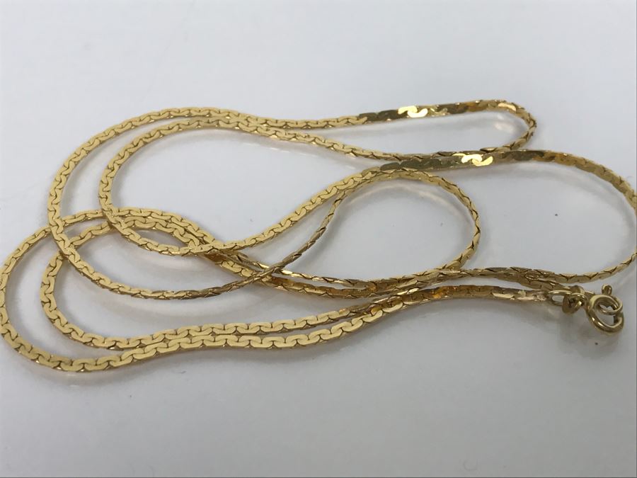 Long 14k Yellow Gold Herringbone Necklace 10g [Photo 2]