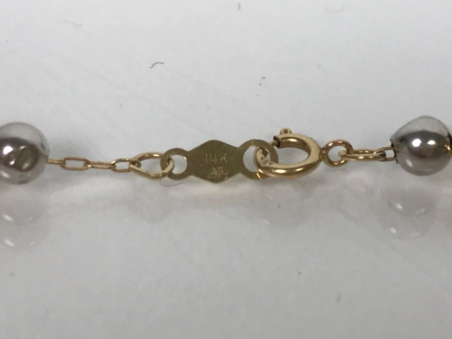 14k Yellow And White Gold Ball Necklace 3.2g [Photo 3]