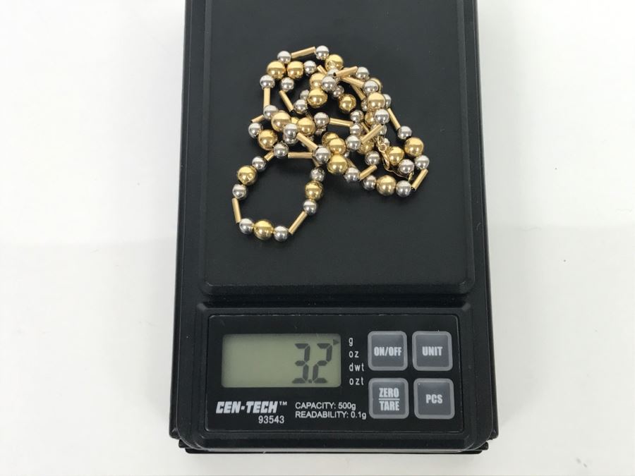 14k Yellow And White Gold Ball Necklace 3.2g [Photo 5]