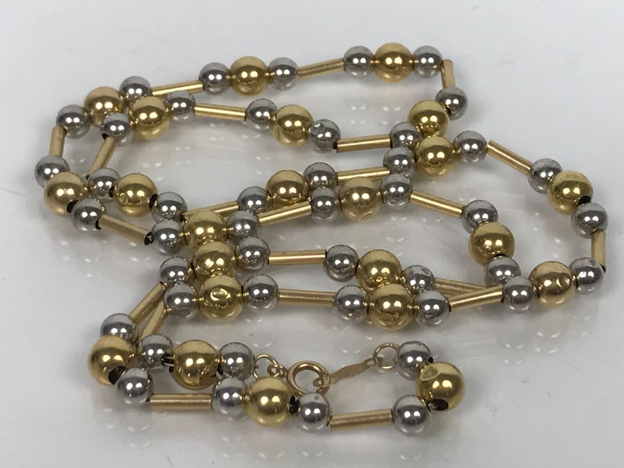14k Yellow And White Gold Ball Necklace 3.2g [Photo 4]