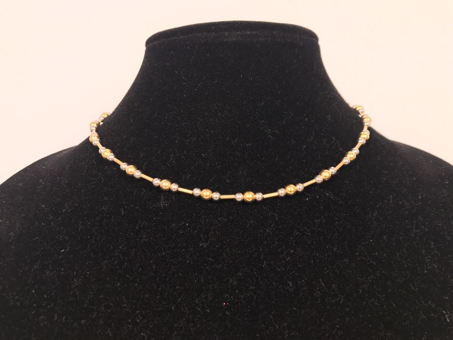 14k Yellow And White Gold Ball Necklace 3.2g [Photo 2]