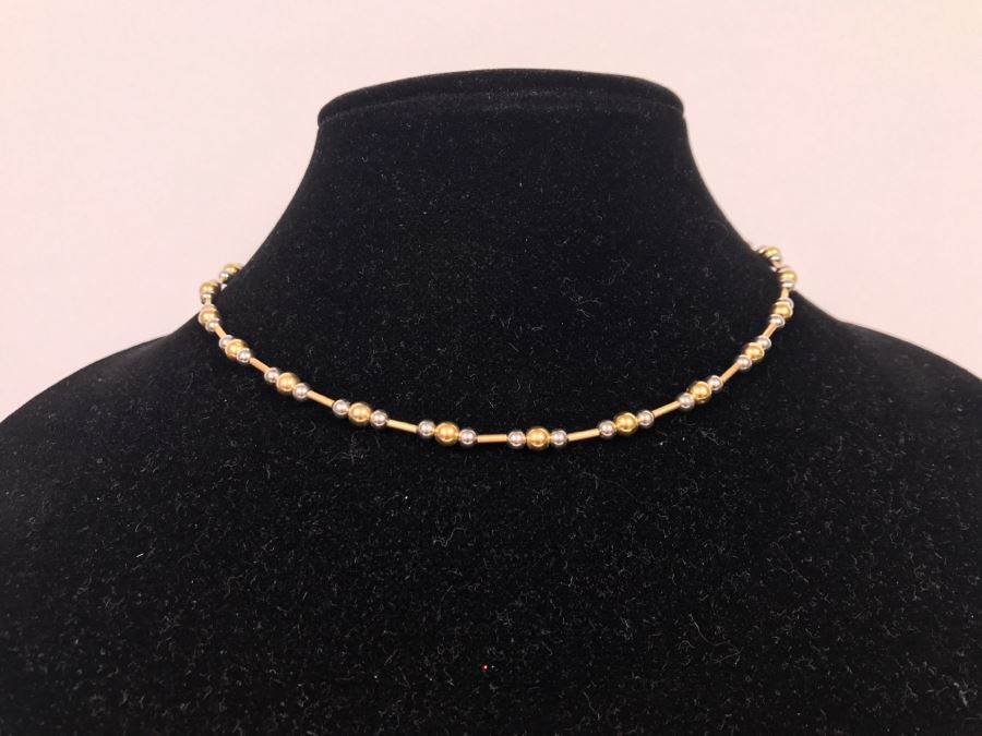 14k Yellow And White Gold Ball Necklace 3.2g [Photo 1]
