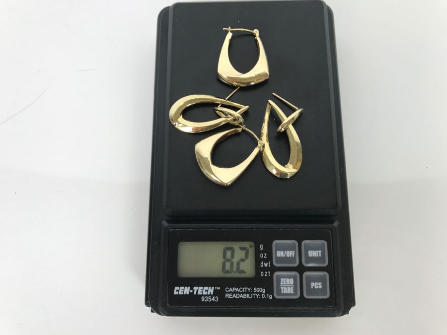 Pair Of Signed 14k Yellow Gold Earrings 8.2g [Photo 14]