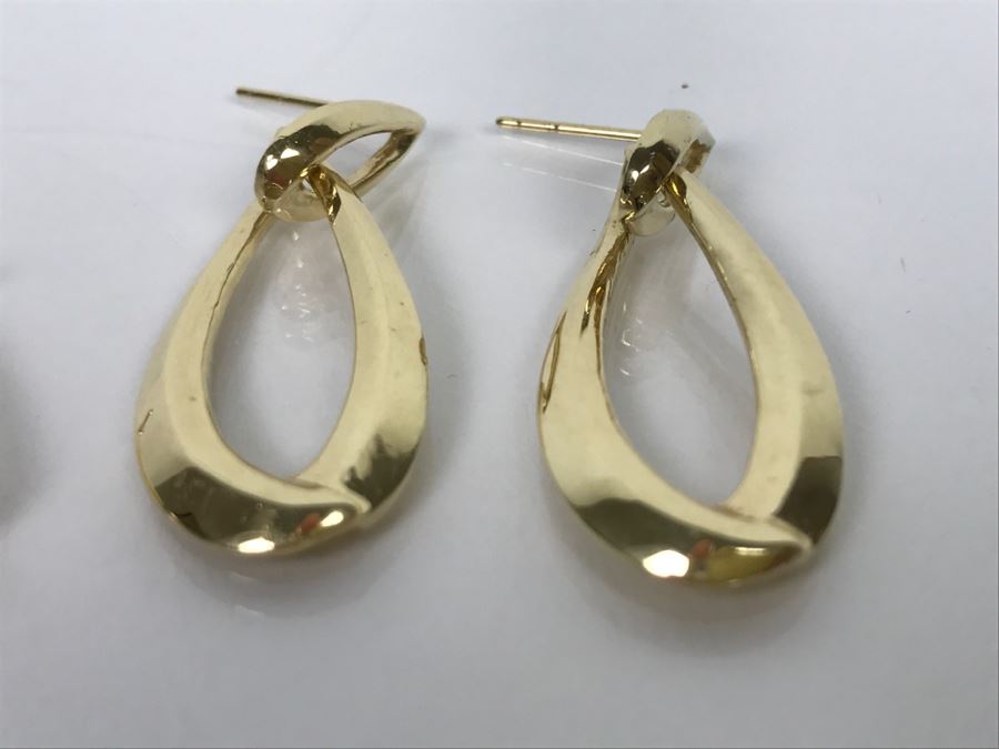 Pair Of Signed 14k Yellow Gold Earrings 8.2g [Photo 8]