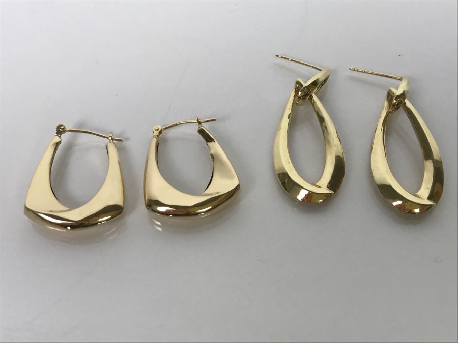 Pair Of Signed 14k Yellow Gold Earrings 8.2g [Photo 1]