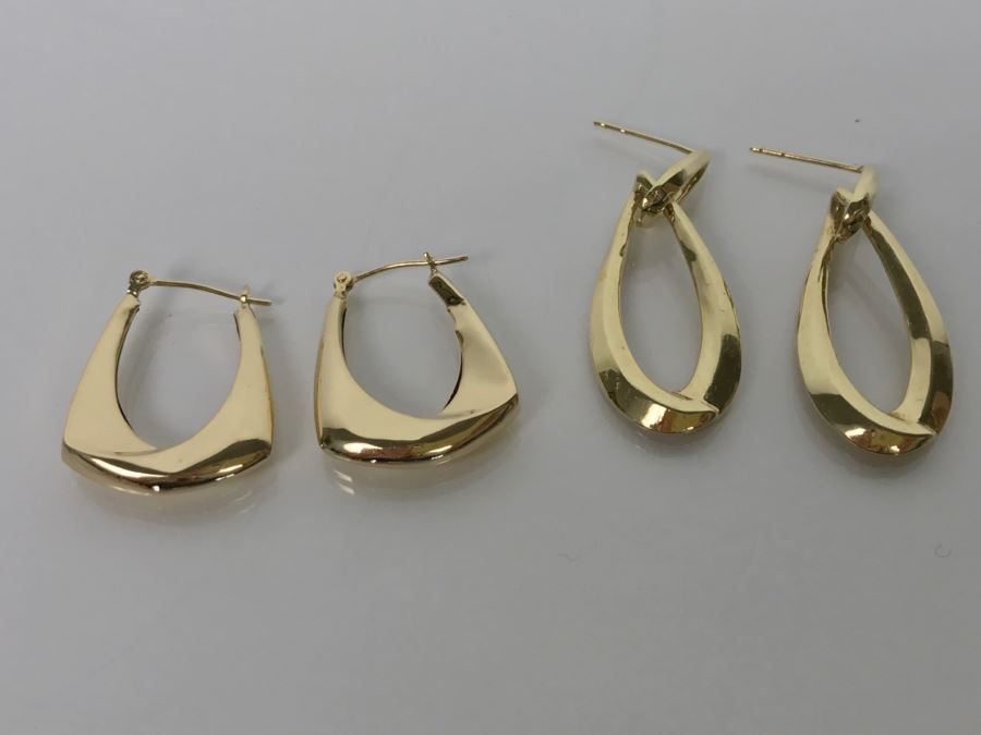 Pair Of Signed 14k Yellow Gold Earrings 8.2g [Photo 3]