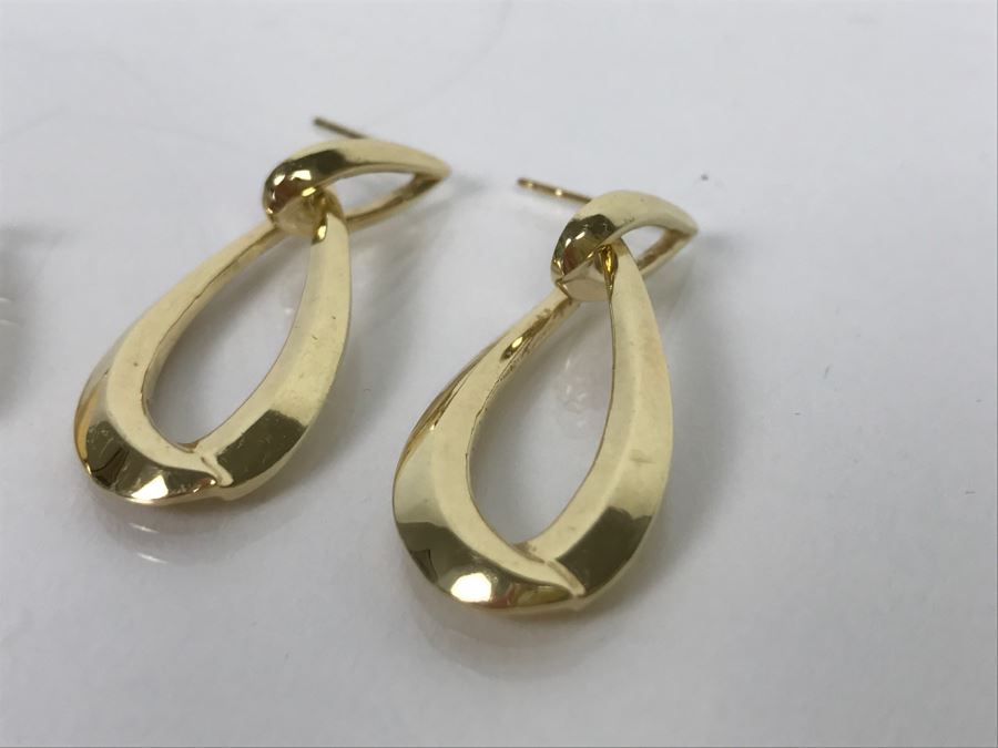 Pair Of Signed 14k Yellow Gold Earrings 8.2g [Photo 9]