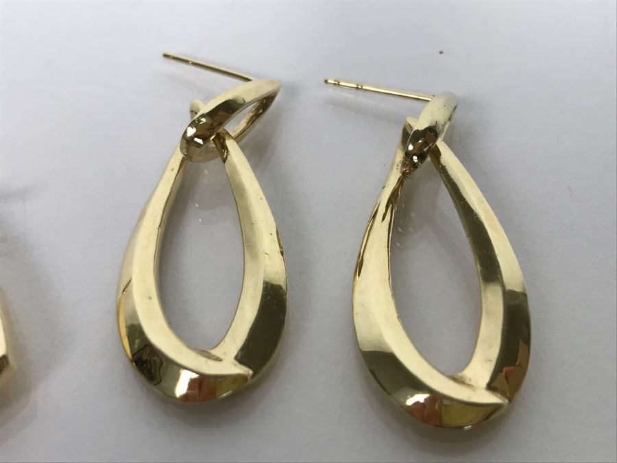 Pair Of Signed 14k Yellow Gold Earrings 8.2g [Photo 7]