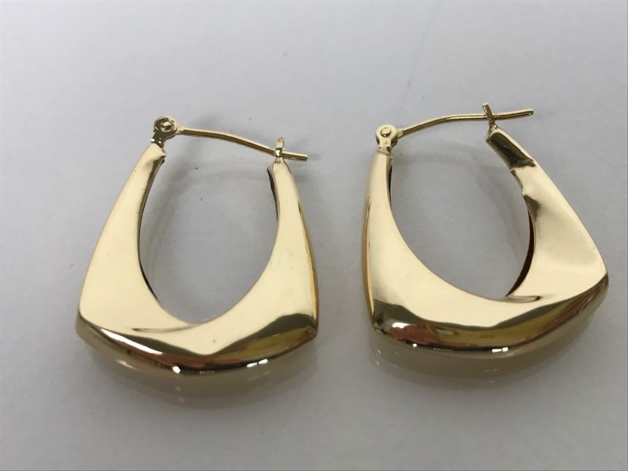Pair Of Signed 14k Yellow Gold Earrings 8.2g [Photo 4]